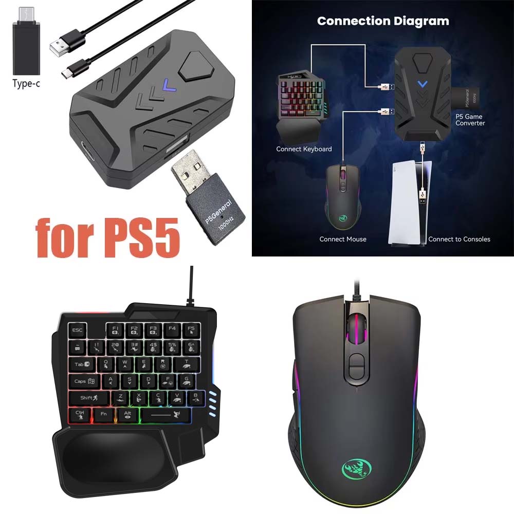 Gaming Console Latest - สำหรับ PS5 ชุดคีย์บอร์ดเกมมิ่งพร้อมเมาส์ ตัวแปลง USB Type